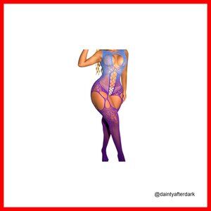 Fishnet Mesh Bodysuit Lingerie with Attached Stockings Nylon Blend